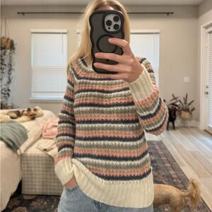 American Eagle Outfitters Striped Sweater in Cream, Pink, and Blue